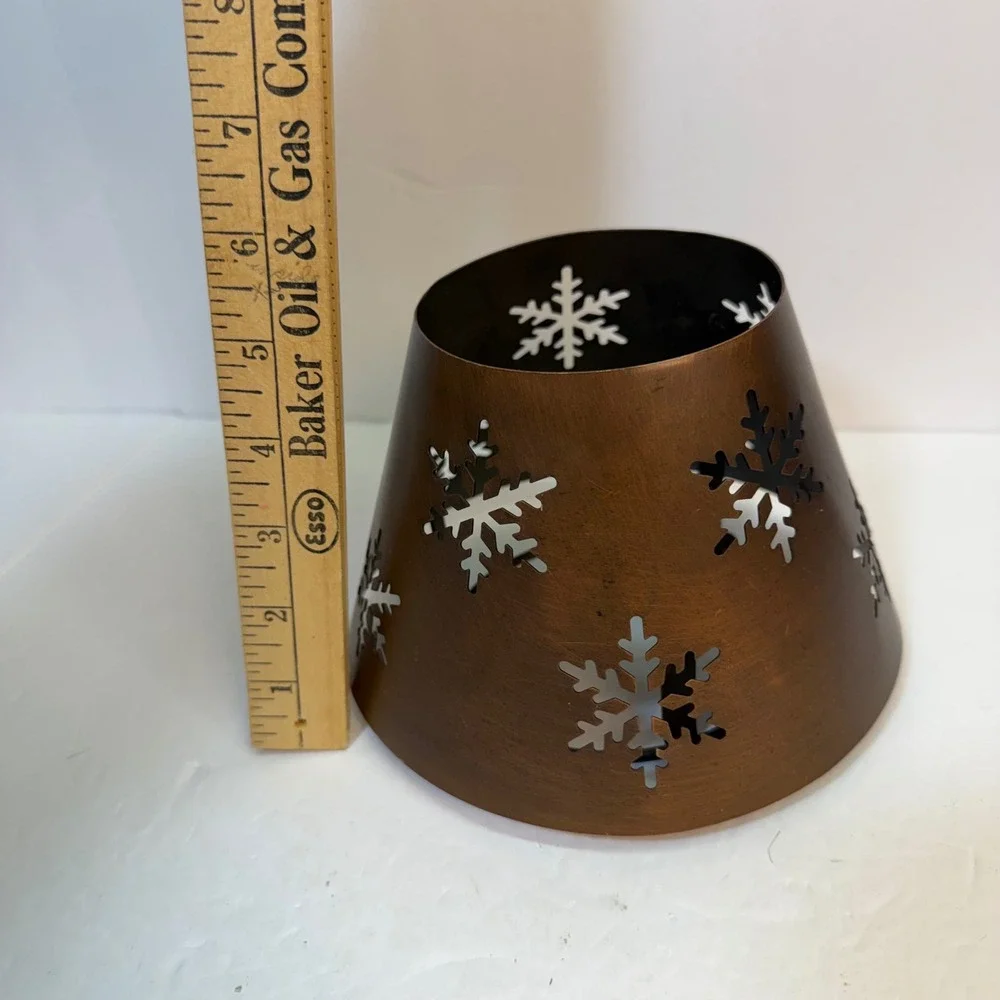 Copper Snowflake Metal Candle Jar Topper Holiday Winter Decor Large Jar Shade